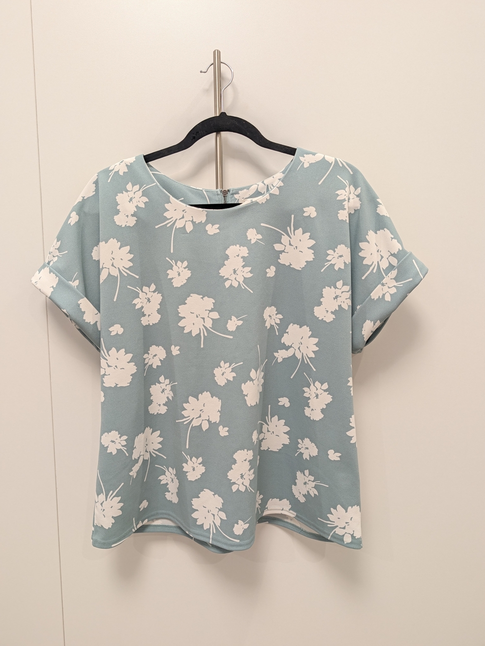 LMELLODAY Seafoam Green Floral Short Sleeve Blouse
